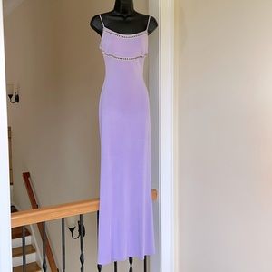 Nicole Bakti M lavender stretch gown rhinestone